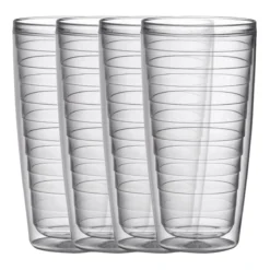 Set Of 4 Clear Double Wall Insulated Acrylic Tumblers, 24oz