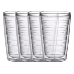 Set Of 4 Clear Double Wall Insulated Tumblers, 16oz