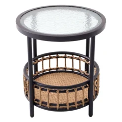 Olive Happy Store -Olive Happy Store tracey boyd brown wicker end table with glass top 1