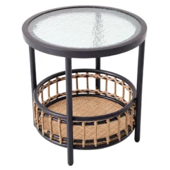 Tracey Boyd Brown Wicker End Table With Glass Top