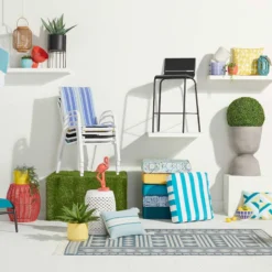 Turquoise Canvas Gusseted Outdoor Deep Seat Cushion -Olive Happy Store turquoise canvas gusseted outdoor deep seat cushion 2